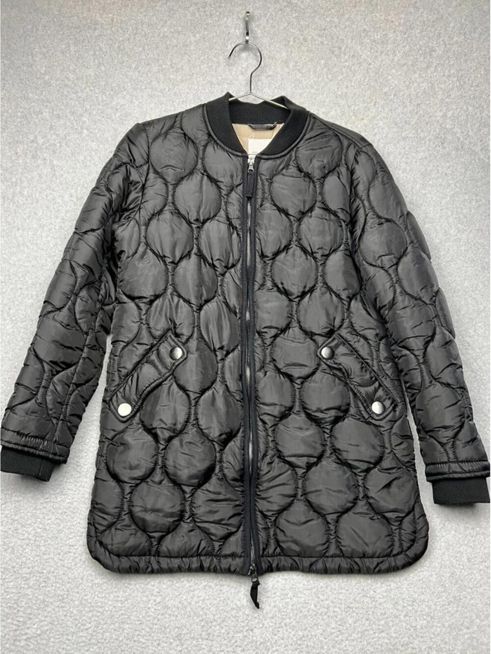 Avec Les Filles Longline Quilted Bomber Jacket Coat Black Oversized Streetwear S